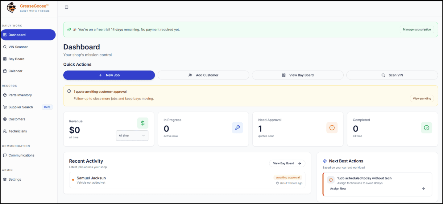 GreaseGoose Dashboard